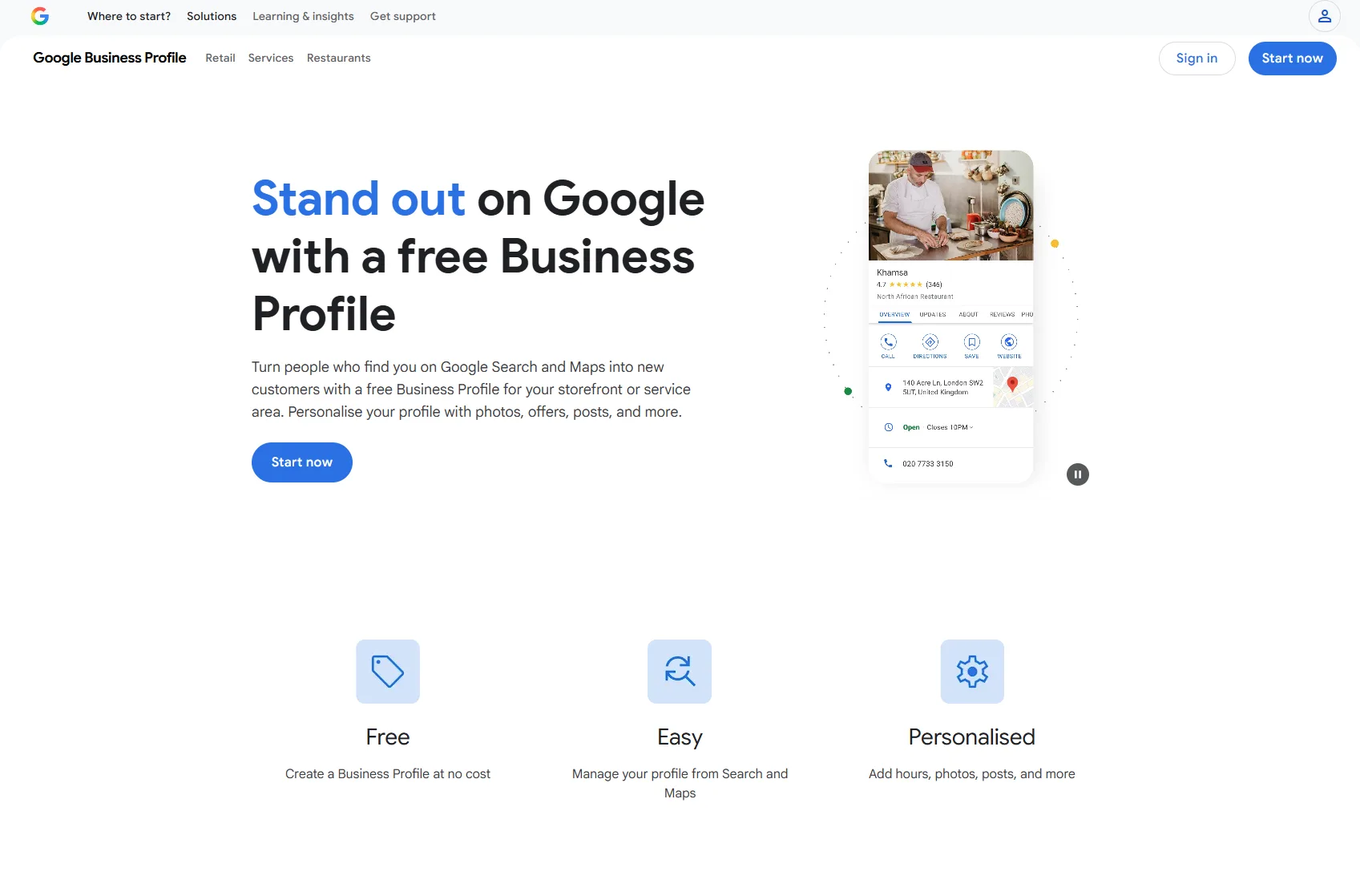 Signing in to the Google Business Profile dashboard