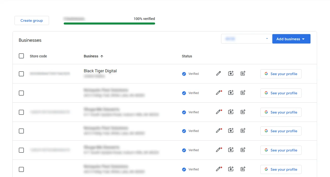Selecting a business location in Google Business Profile