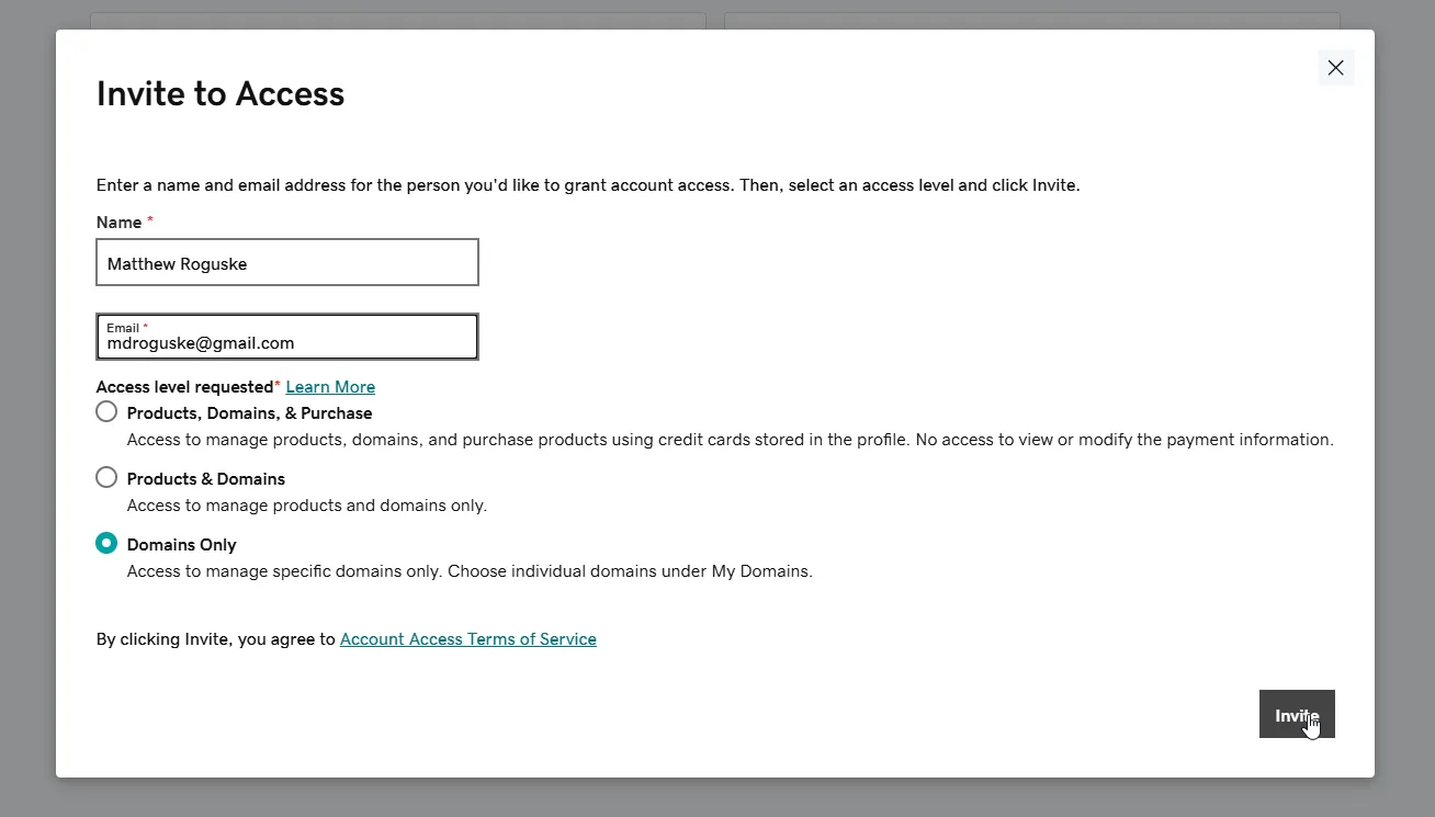Sending the delegate access invitation